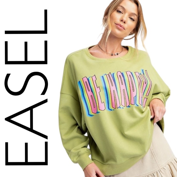 easel Tops - 833:  EASEL NWT SWEATSHIRT MATCHA (R2)